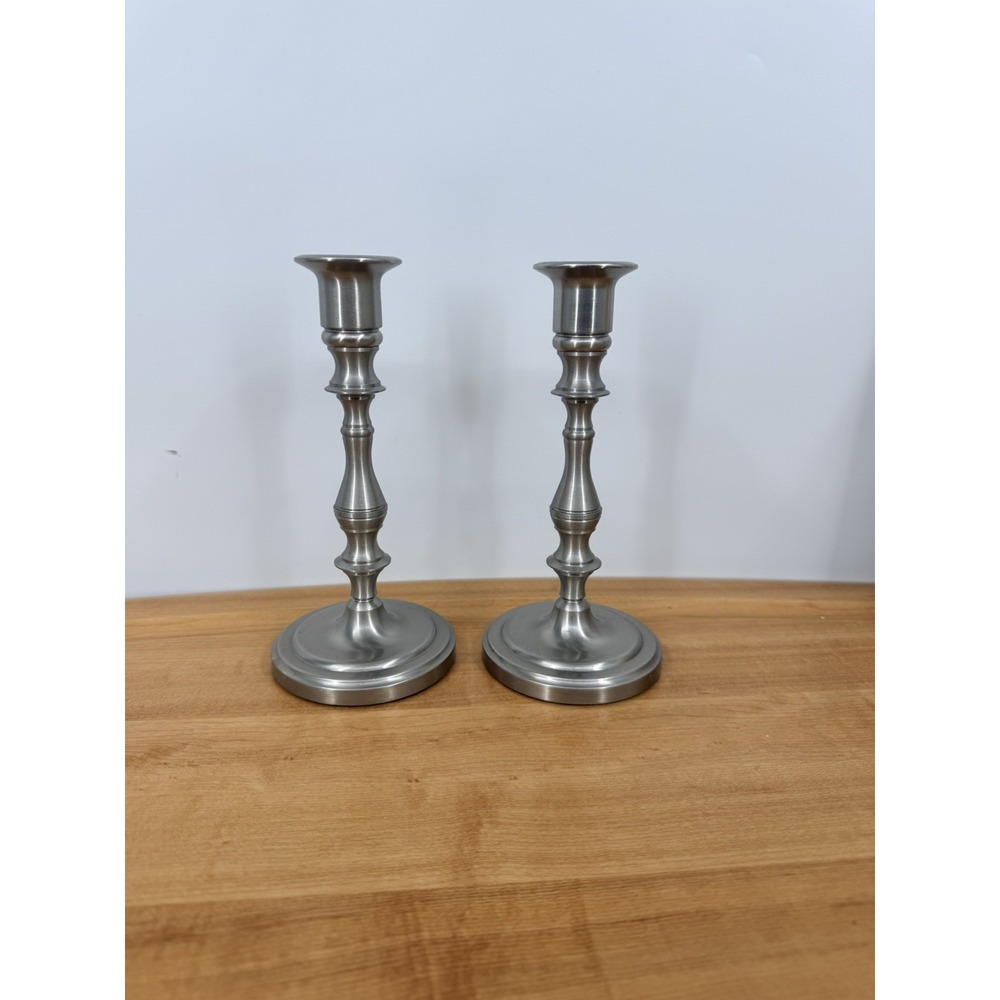 Set of 2 Vintage Baldwin Brushed Pewter Taper Candlestick Holders 6.75 in. Heavy